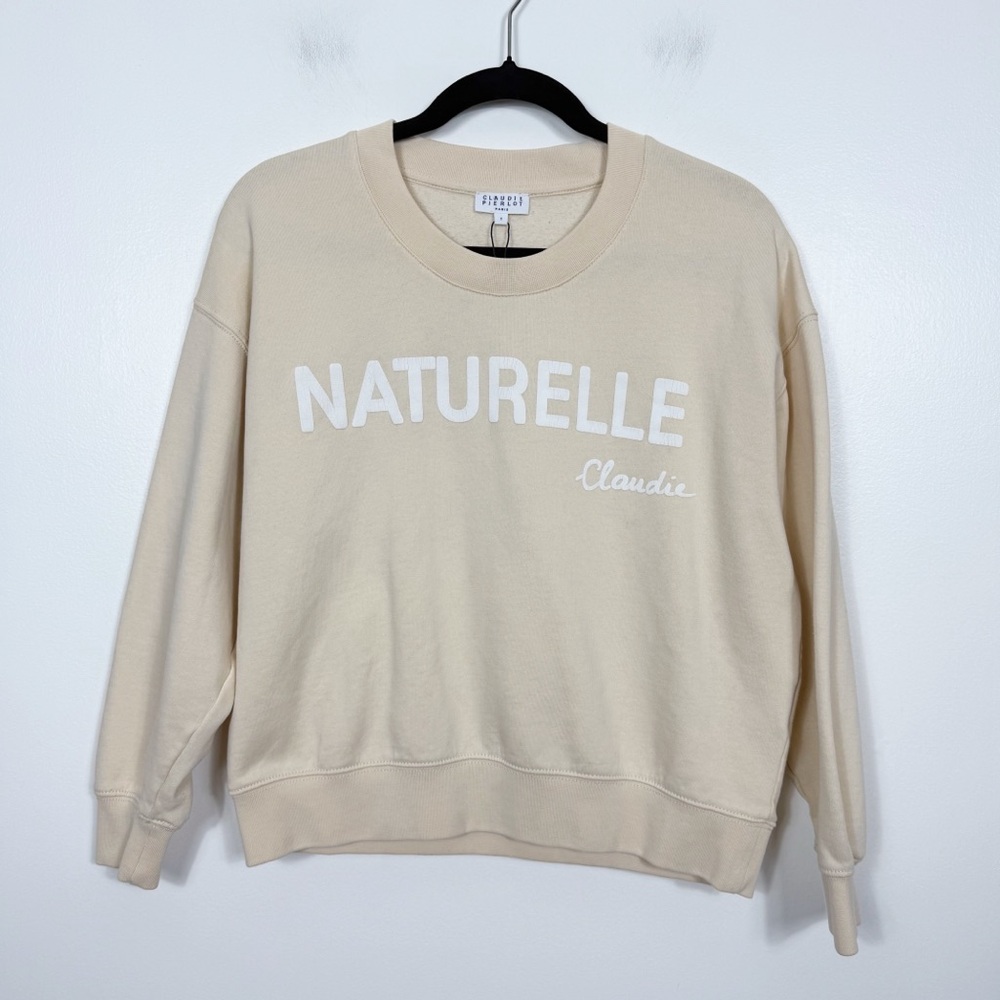 Claudie Pierrot Paris Naturelle logo neutral cotton blend sweatshirt size small